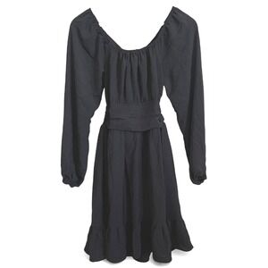 Dokotoo Black Long Sleeve Ruffle Midi Dress Small NWT Boho‎ Square Neck